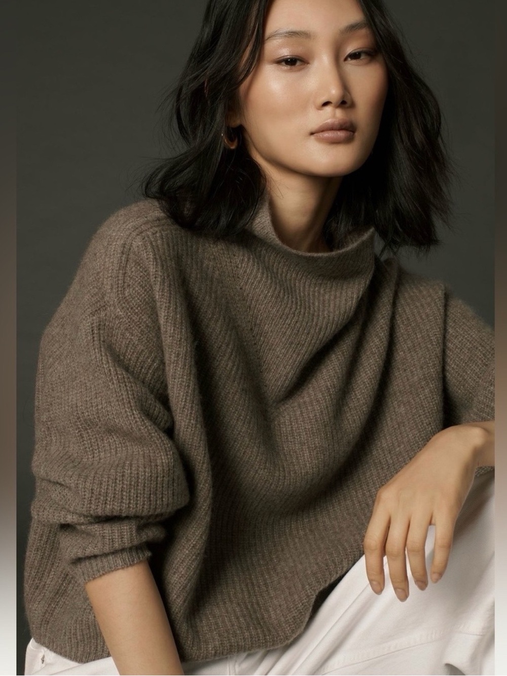 Anthropologie The Enza Ribbed Cashmere Jumper Cropped Long-Sleeve Edition Size L